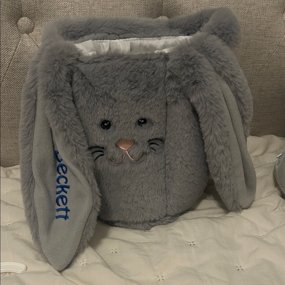 Gray Plush Bunny Easter basket
